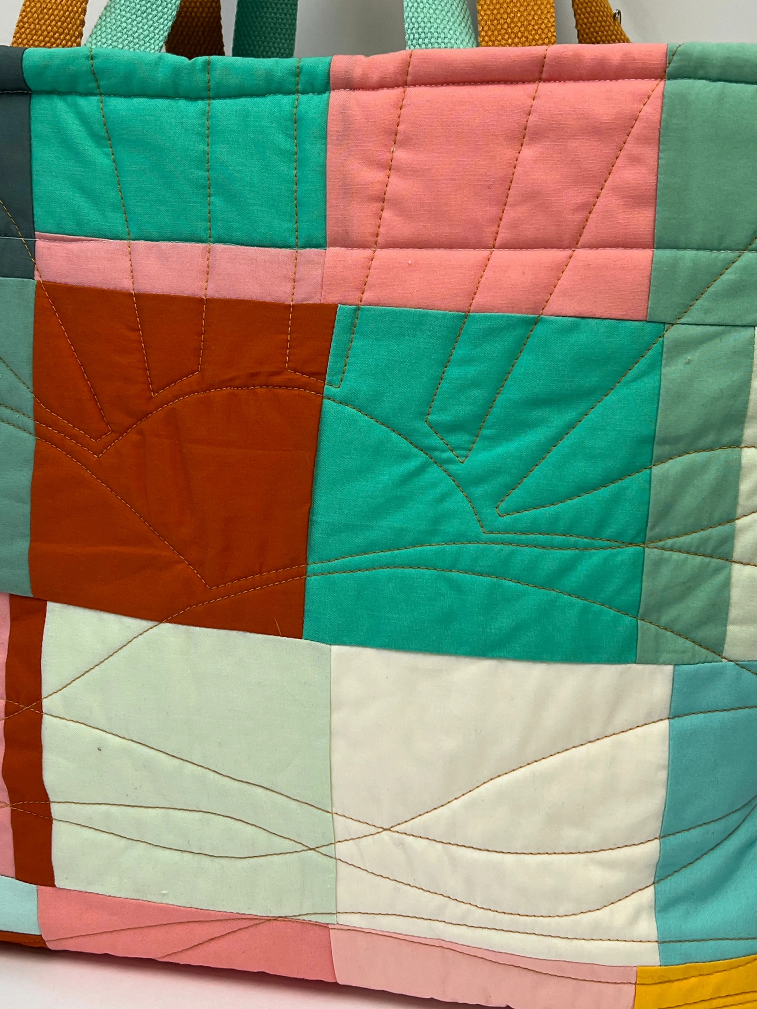 Colour Work Quilted Tote Bag, Patchwork Quilted Tote