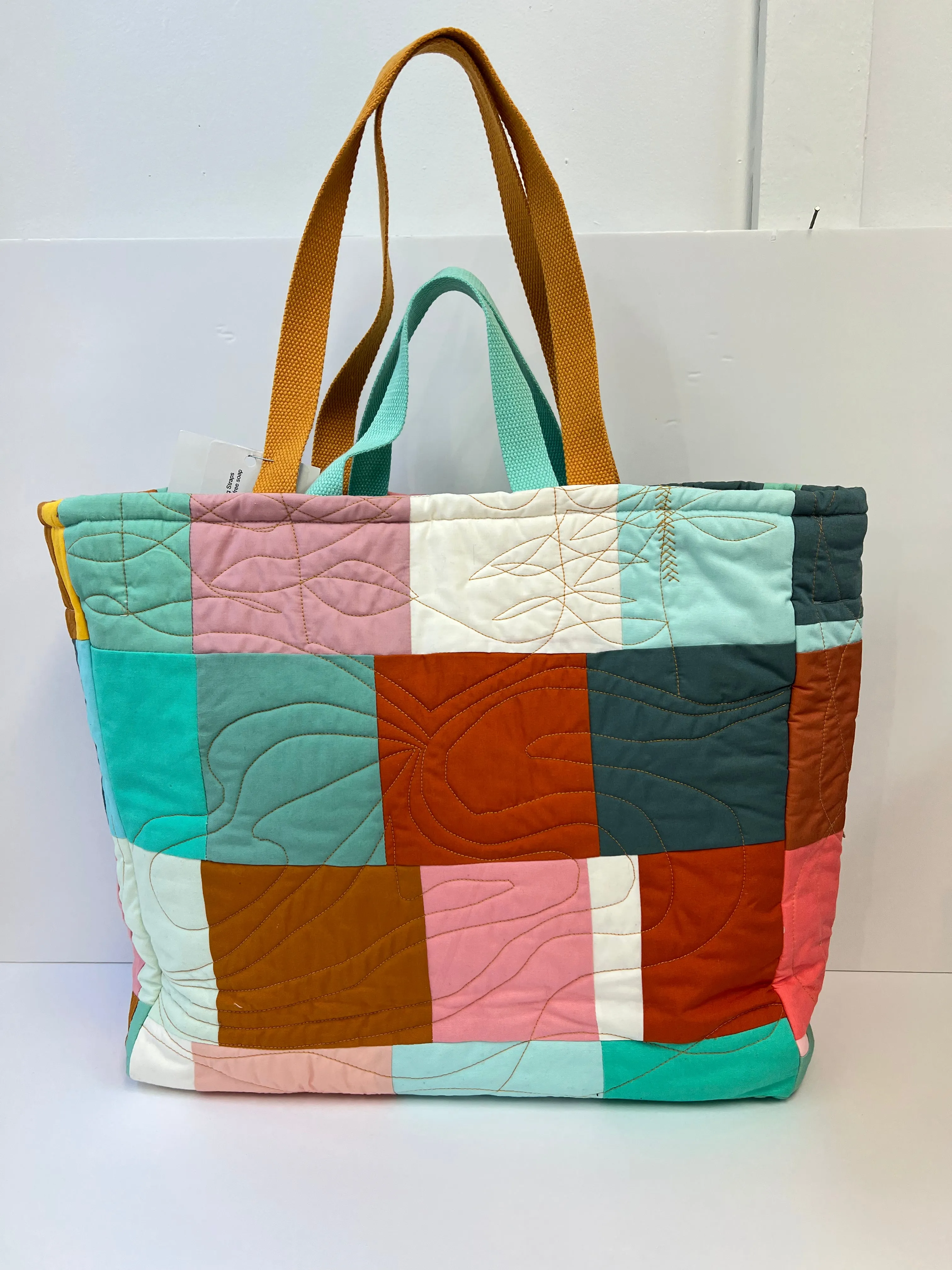 Colour Work Quilted Tote Bag, Patchwork Quilted Tote