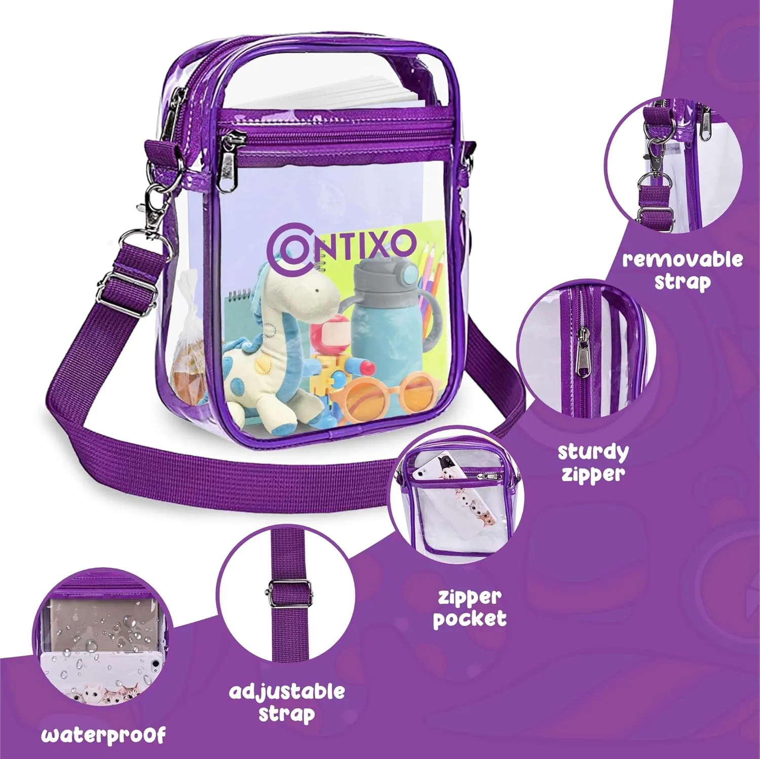 Contixo Clear Bag Stadium Approved - Clear Purses for Kids, Stadium Crossbody Messenger Bag for Concerts Sporting Events