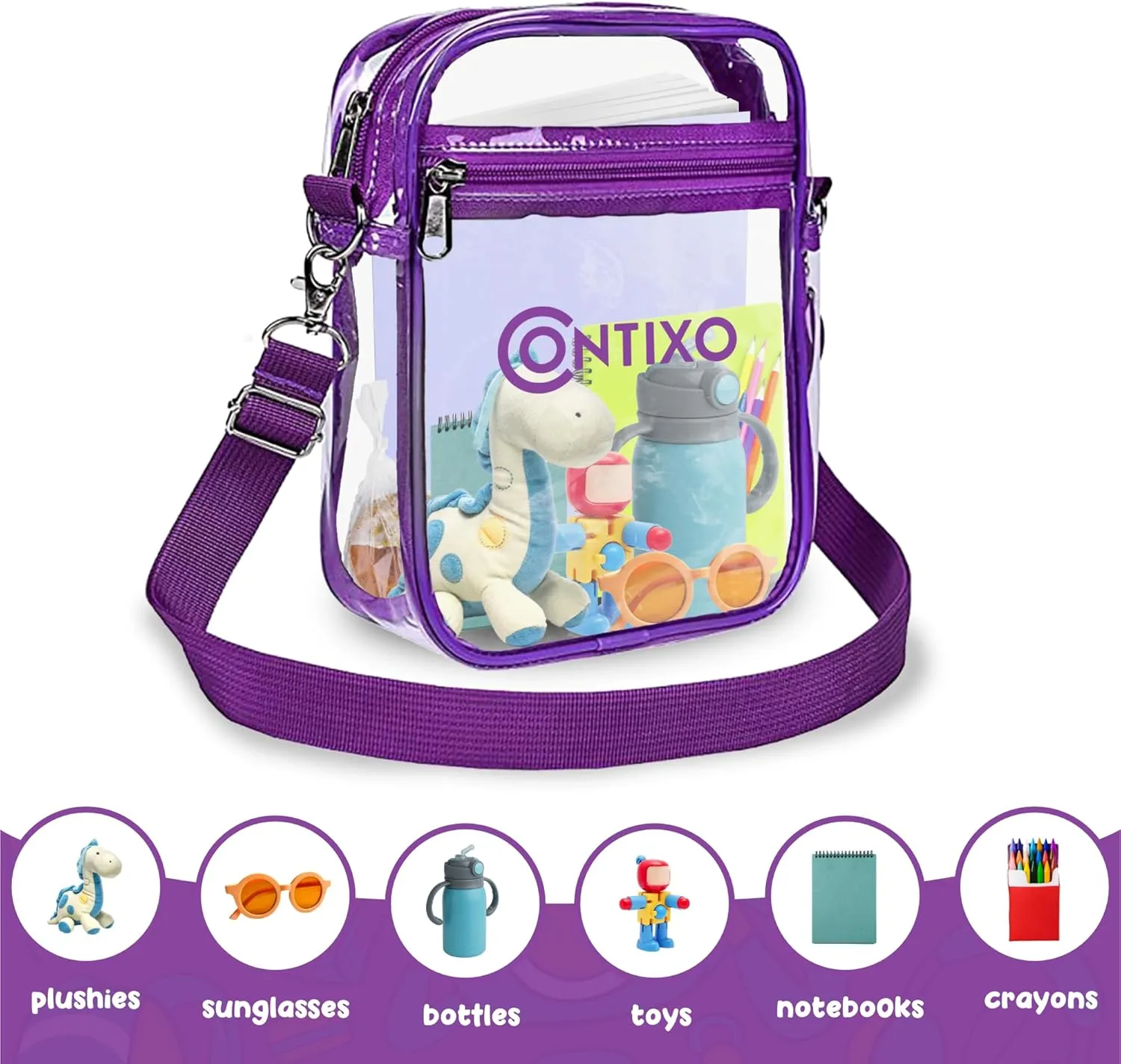 Contixo Clear Bag Stadium Approved - Clear Purses for Kids, Stadium Crossbody Messenger Bag for Concerts Sporting Events