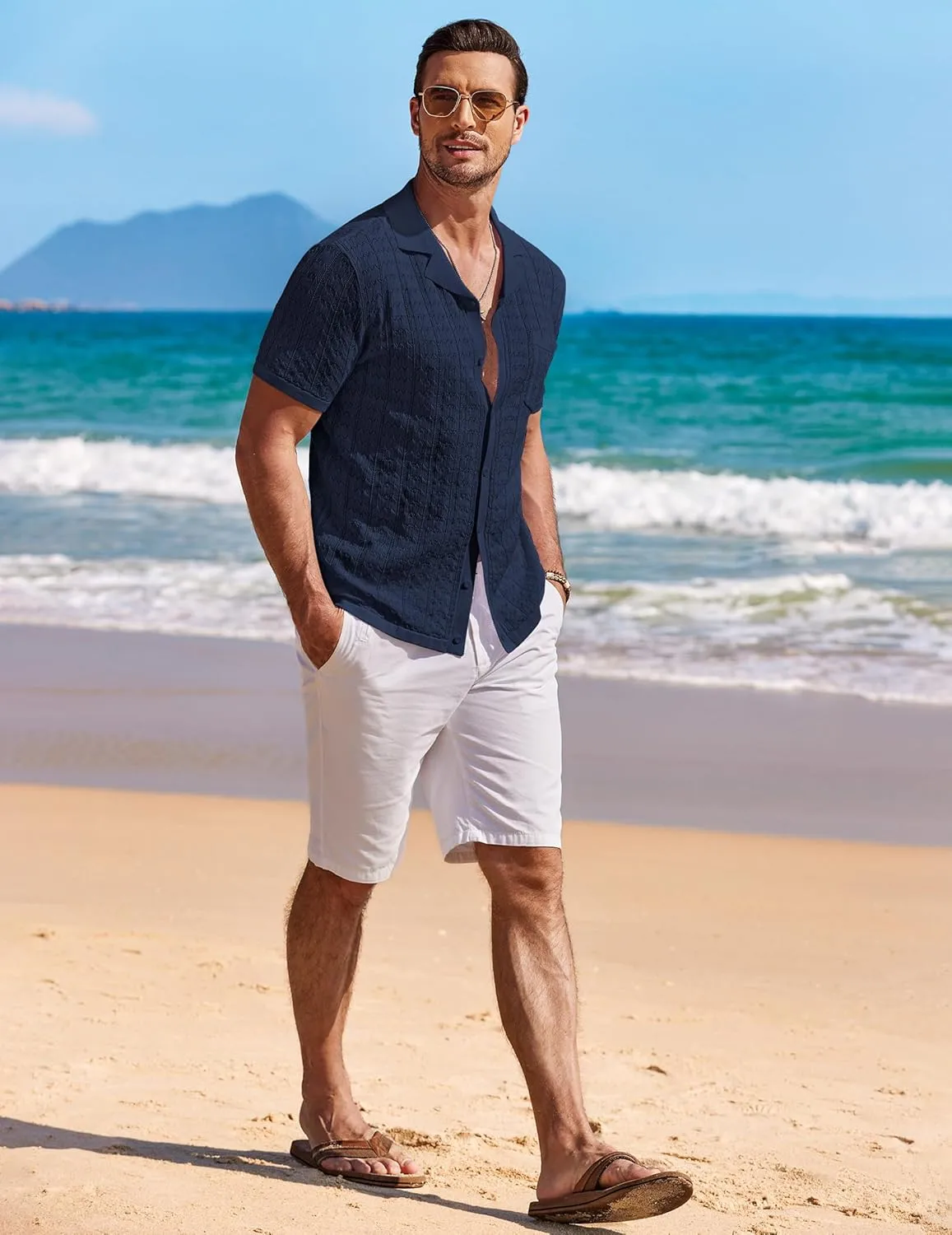 COOFANDY Men's Knit Button Down Shirt Short Sleeve Vintage Polo Shirts Summer Casual Beach Tops