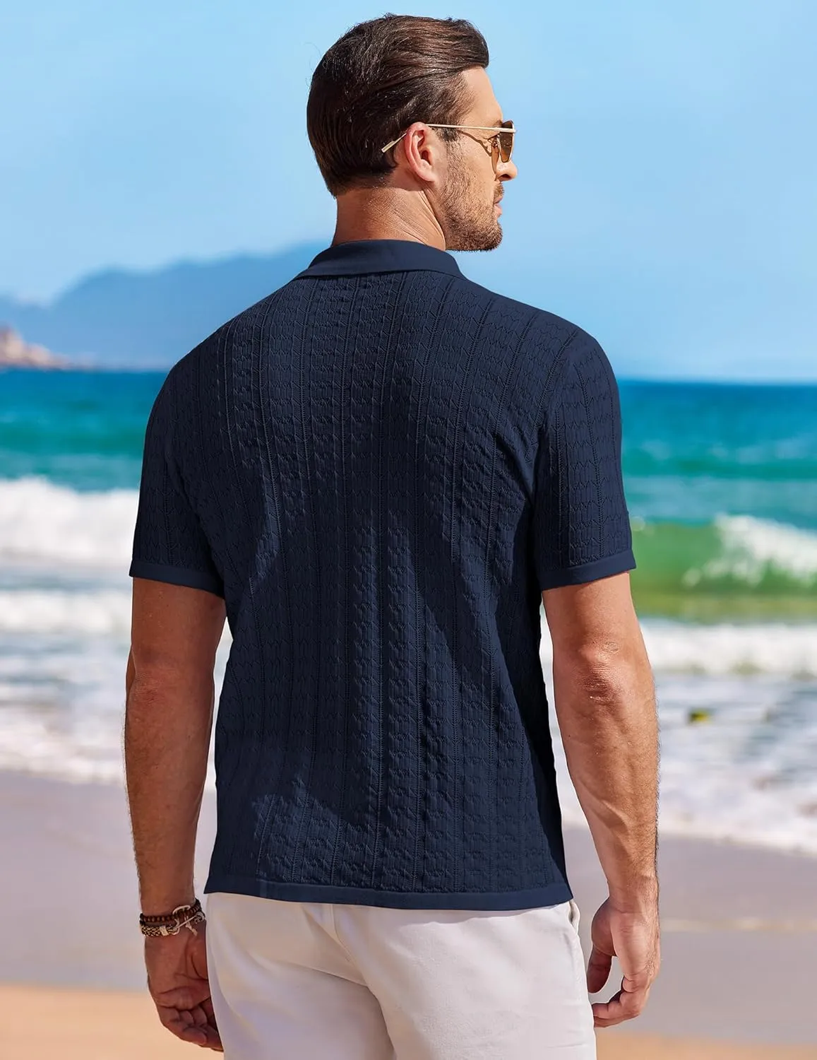 COOFANDY Men's Knit Button Down Shirt Short Sleeve Vintage Polo Shirts Summer Casual Beach Tops