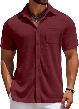 COOFANDY Men's Knit Button Down Shirts Casual Short Sleeve Polo Shirt Summer Beach Shirts with Pocket