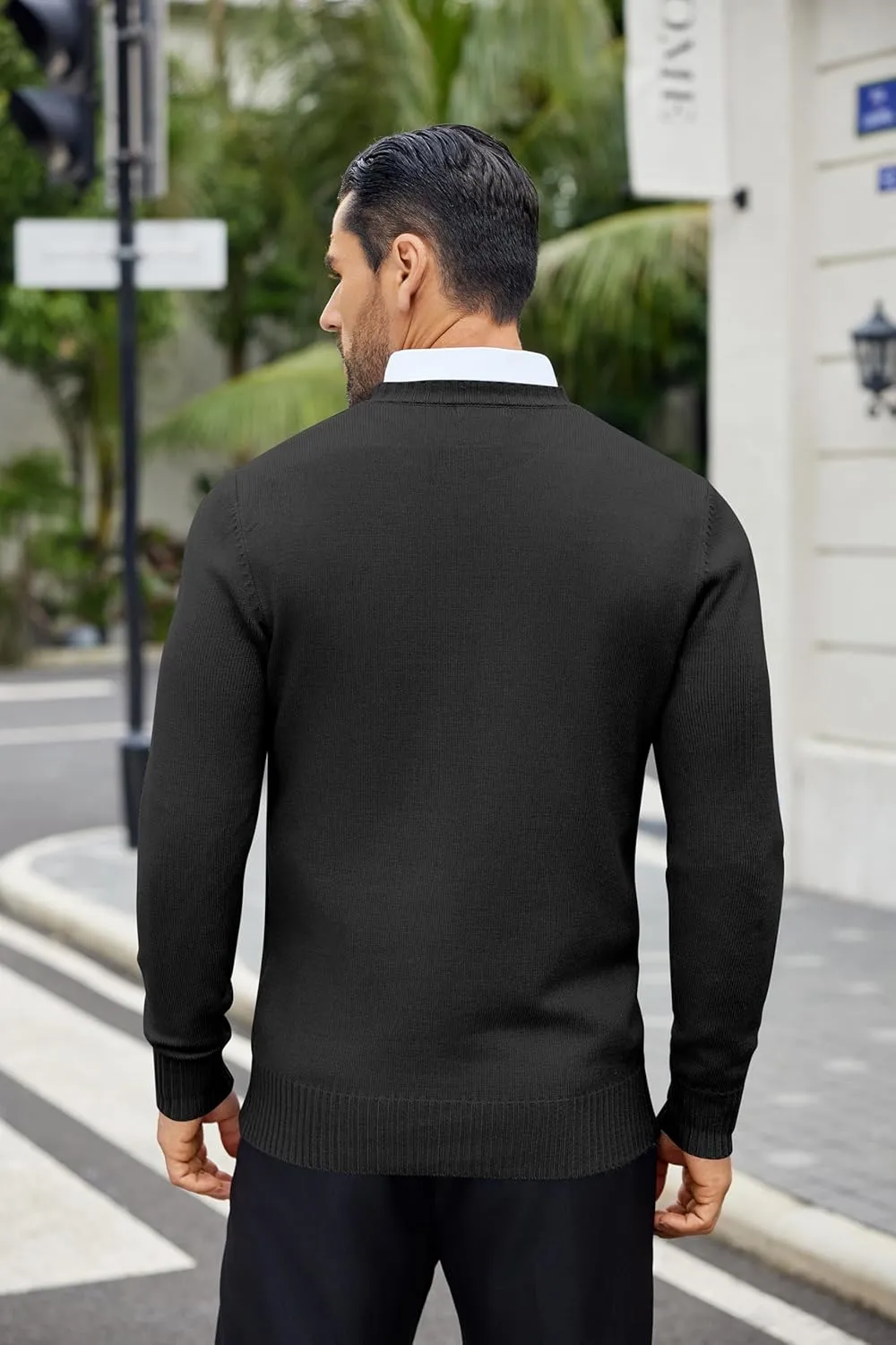 COOFANDY Mens Knit Dress Sweater Crewneck Long Sleeves Slim Fit Sweaters Business Casual Ribbing Pullover Tops