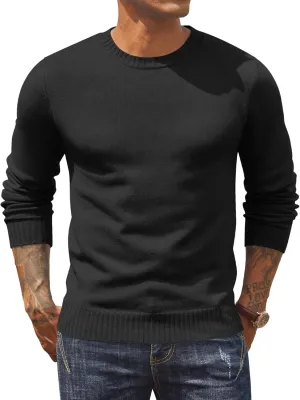 COOFANDY Mens Knit Dress Sweater Crewneck Long Sleeves Slim Fit Sweaters Business Casual Ribbing Pullover Tops