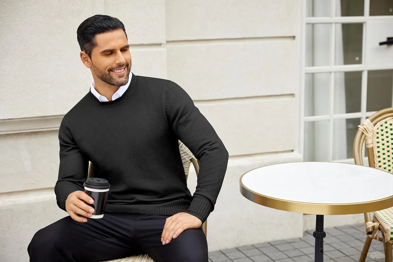 COOFANDY Mens Knit Dress Sweater Crewneck Long Sleeves Slim Fit Sweaters Business Casual Ribbing Pullover Tops