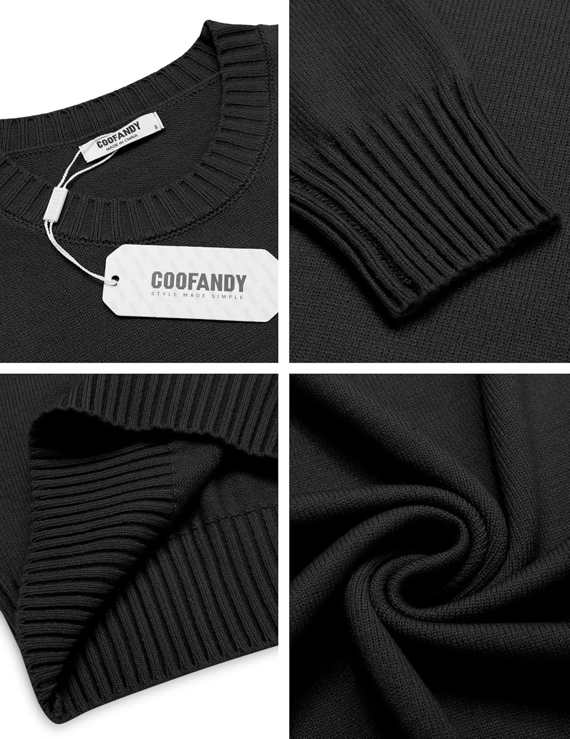 COOFANDY Mens Knit Dress Sweater Crewneck Long Sleeves Slim Fit Sweaters Business Casual Ribbing Pullover Tops