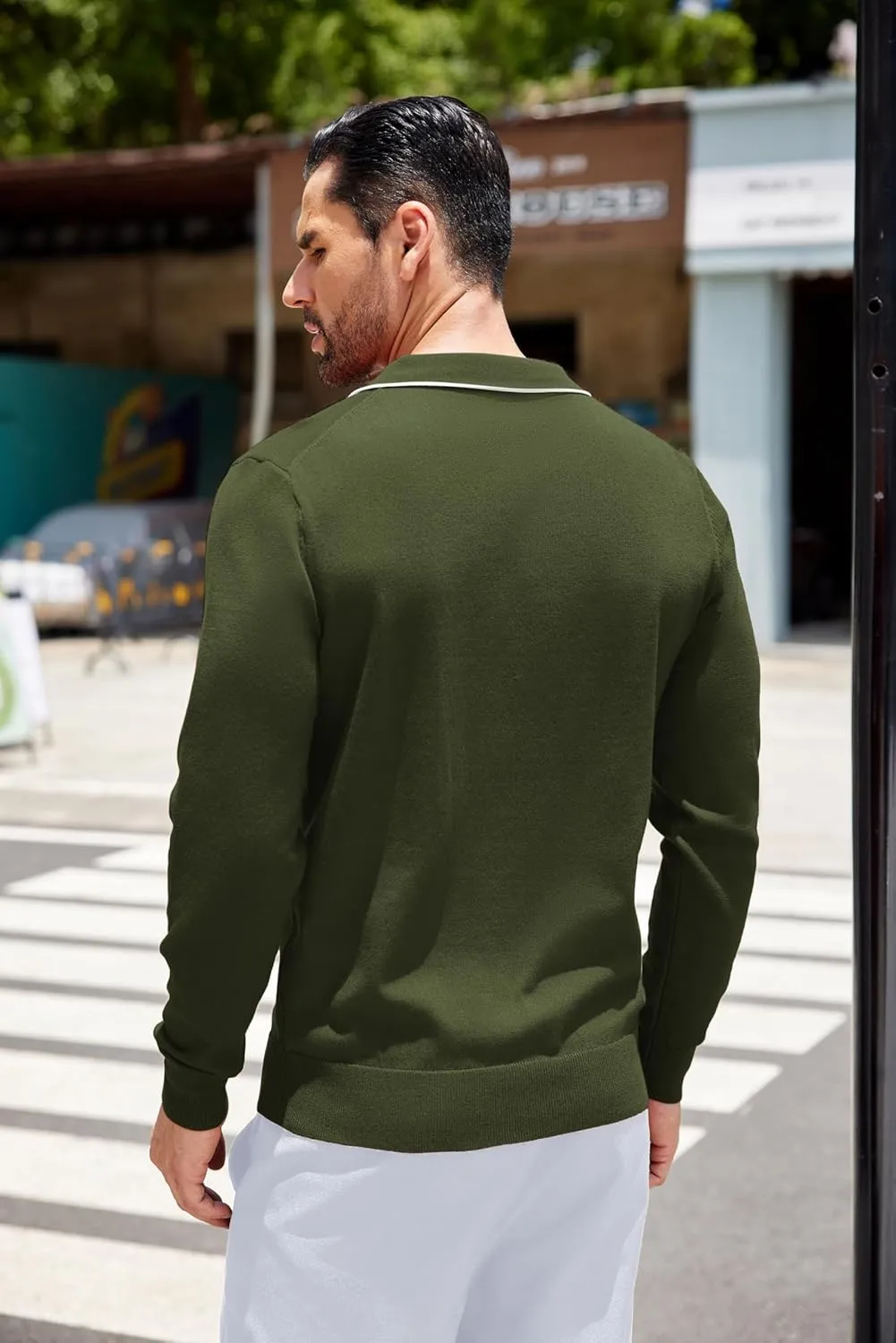 COOFANDY Mens Knit Polo Long Sleeve Collared Sweater Polo Business Casual Polos with Pocket