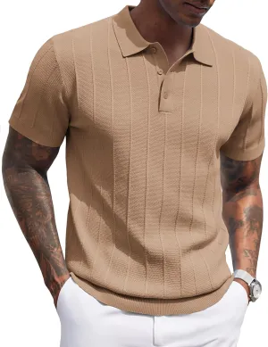 COOFANDY Mens Knit Polo Shirts Short Sleeve Ribbed Textured Polo Shirt Lightweight Casual Golf Shirts Collared T Shirt