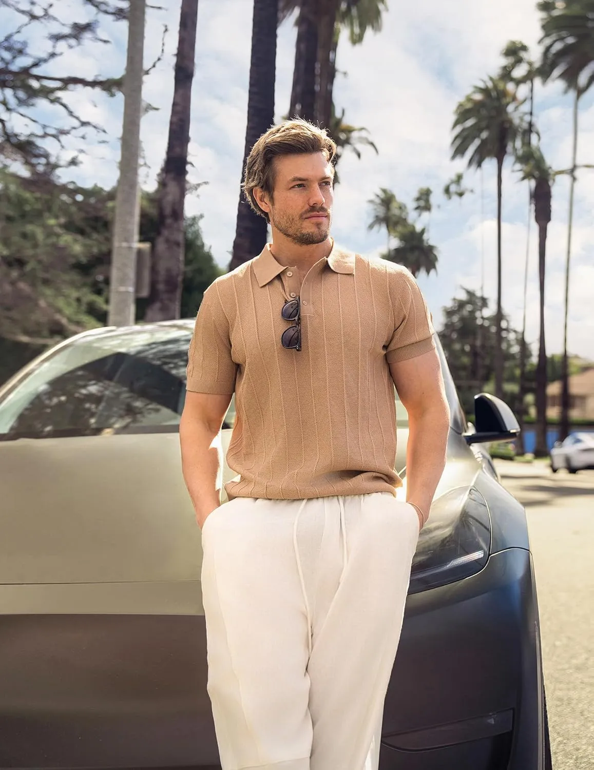 COOFANDY Mens Knit Polo Shirts Short Sleeve Ribbed Textured Polo Shirt Lightweight Casual Golf Shirts Collared T Shirt