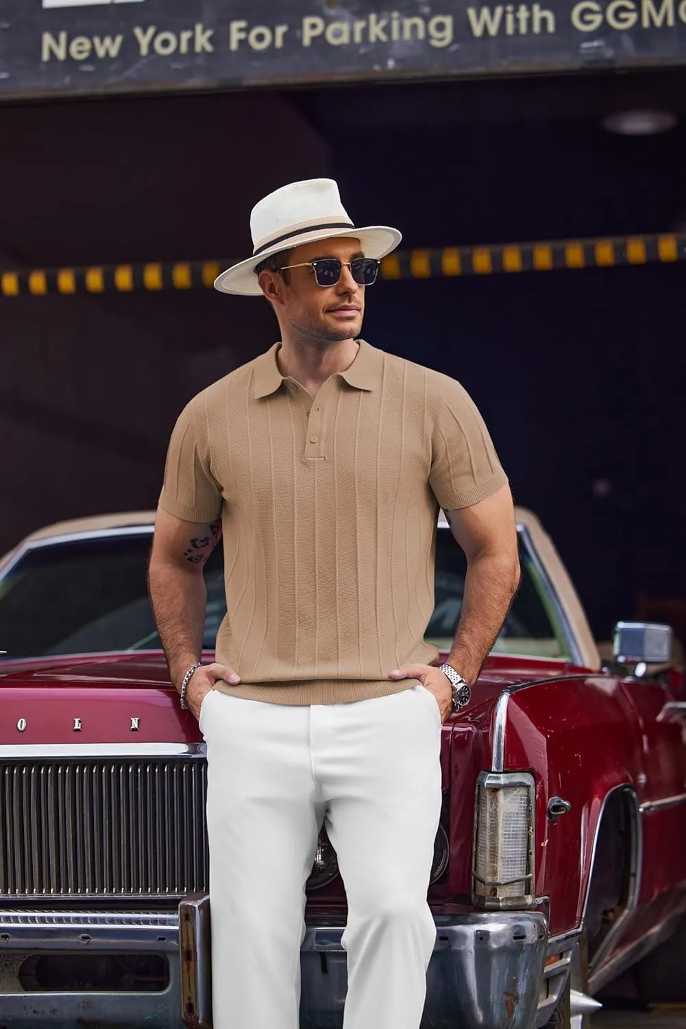 COOFANDY Mens Knit Polo Shirts Short Sleeve Ribbed Textured Polo Shirt Lightweight Casual Golf Shirts Collared T Shirt