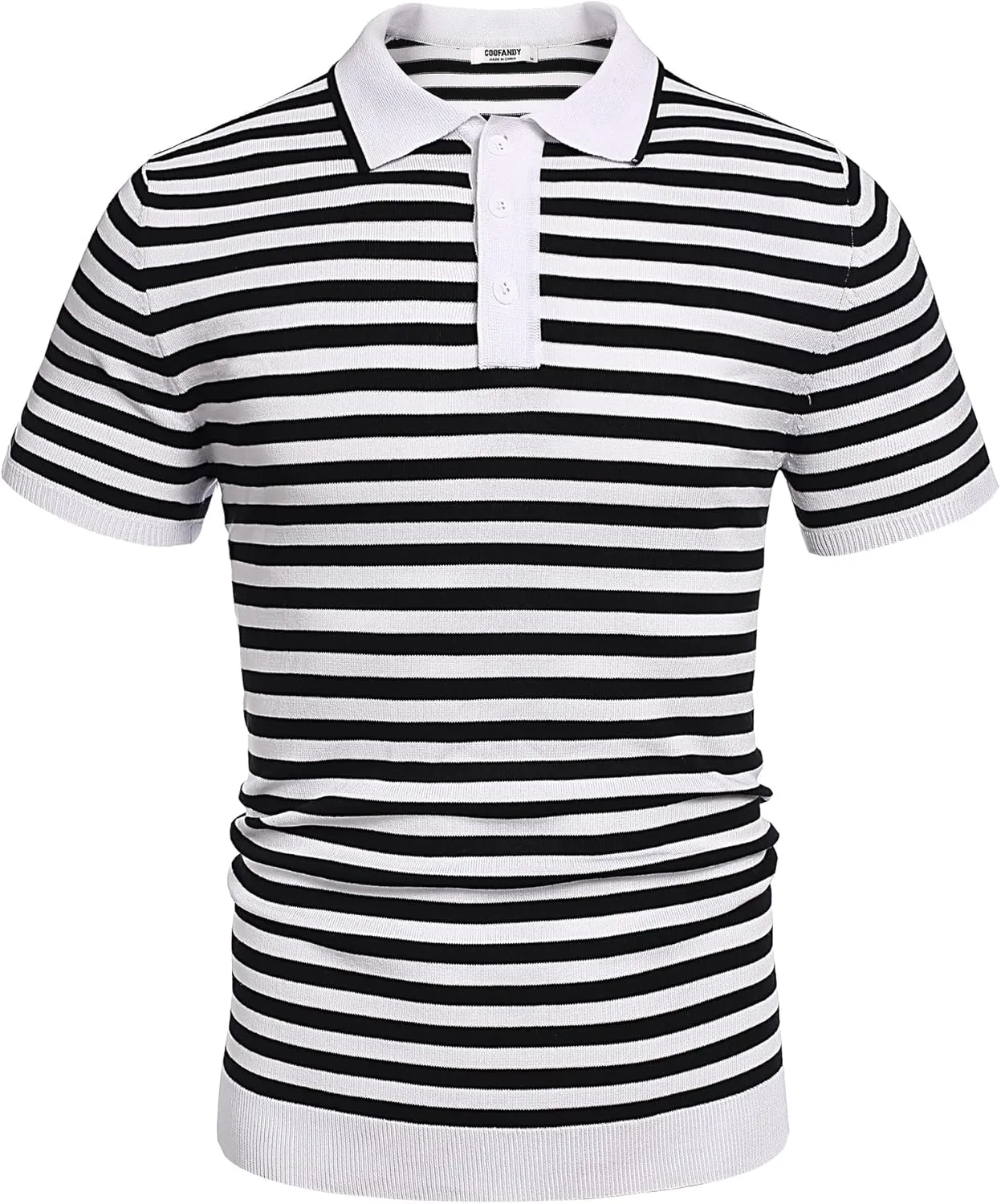 COOFANDY Men's Knit Polo Shirts Short Sleeve Striped Golf Polo Shirts Lightweight Casual Collared T Shirt