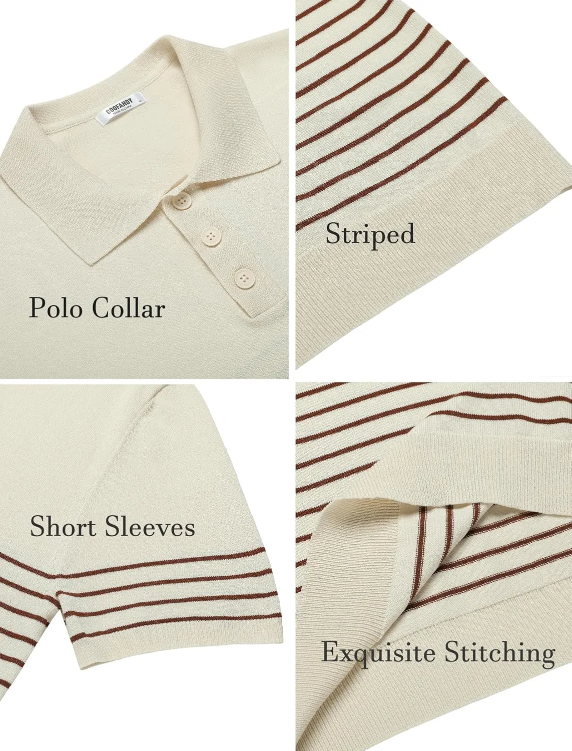 COOFANDY Men's Knit Polo Shirts Short Sleeve Striped Golf Polo Shirts Lightweight Casual Collared T Shirt