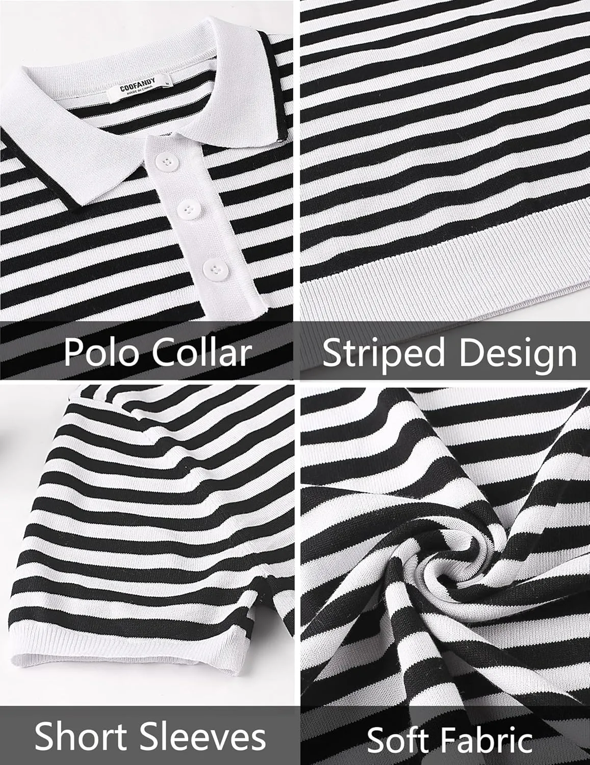 COOFANDY Men's Knit Polo Shirts Short Sleeve Striped Golf Polo Shirts Lightweight Casual Collared T Shirt