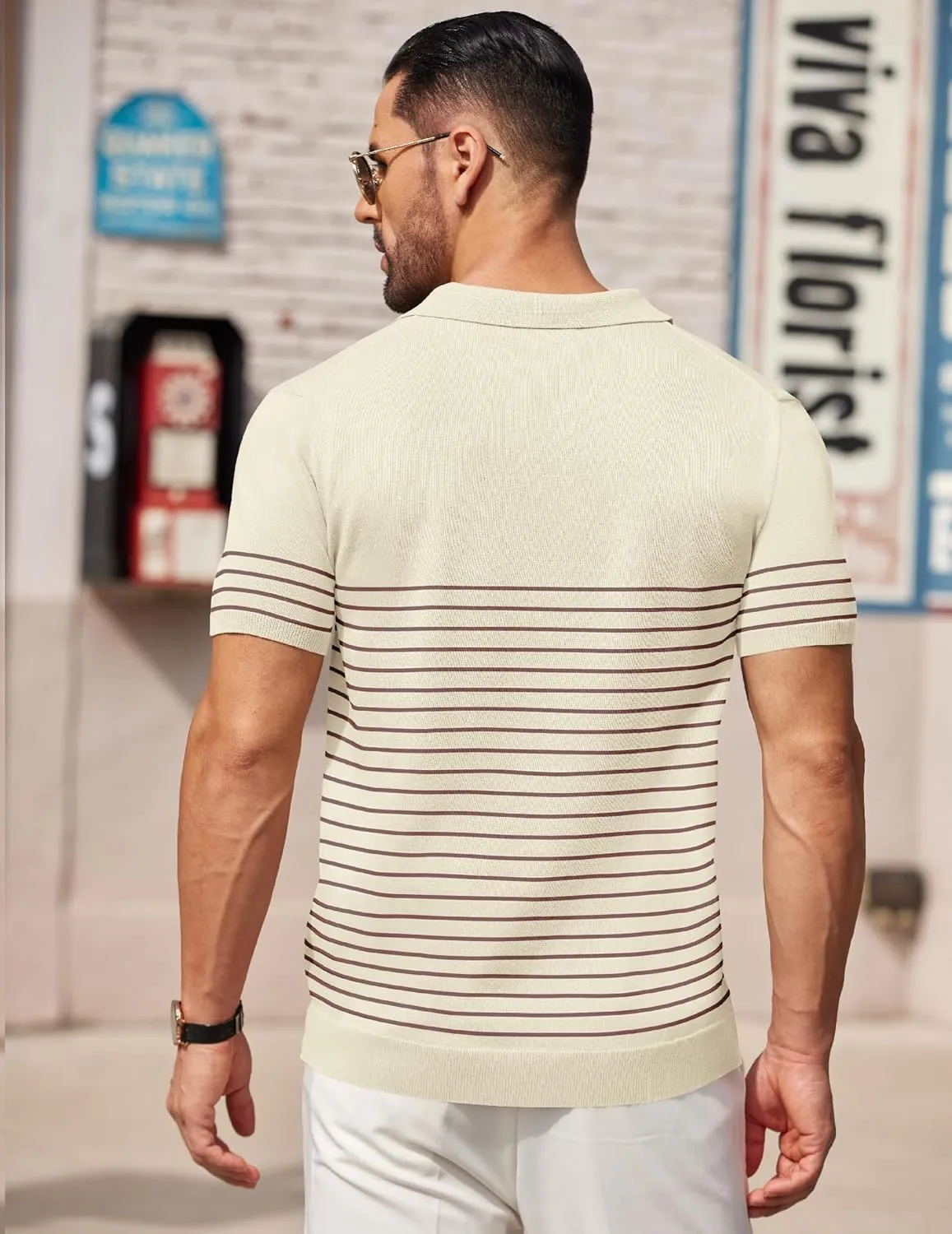 COOFANDY Men's Knit Polo Shirts Short Sleeve Striped Golf Polo Shirts Lightweight Casual Collared T Shirt