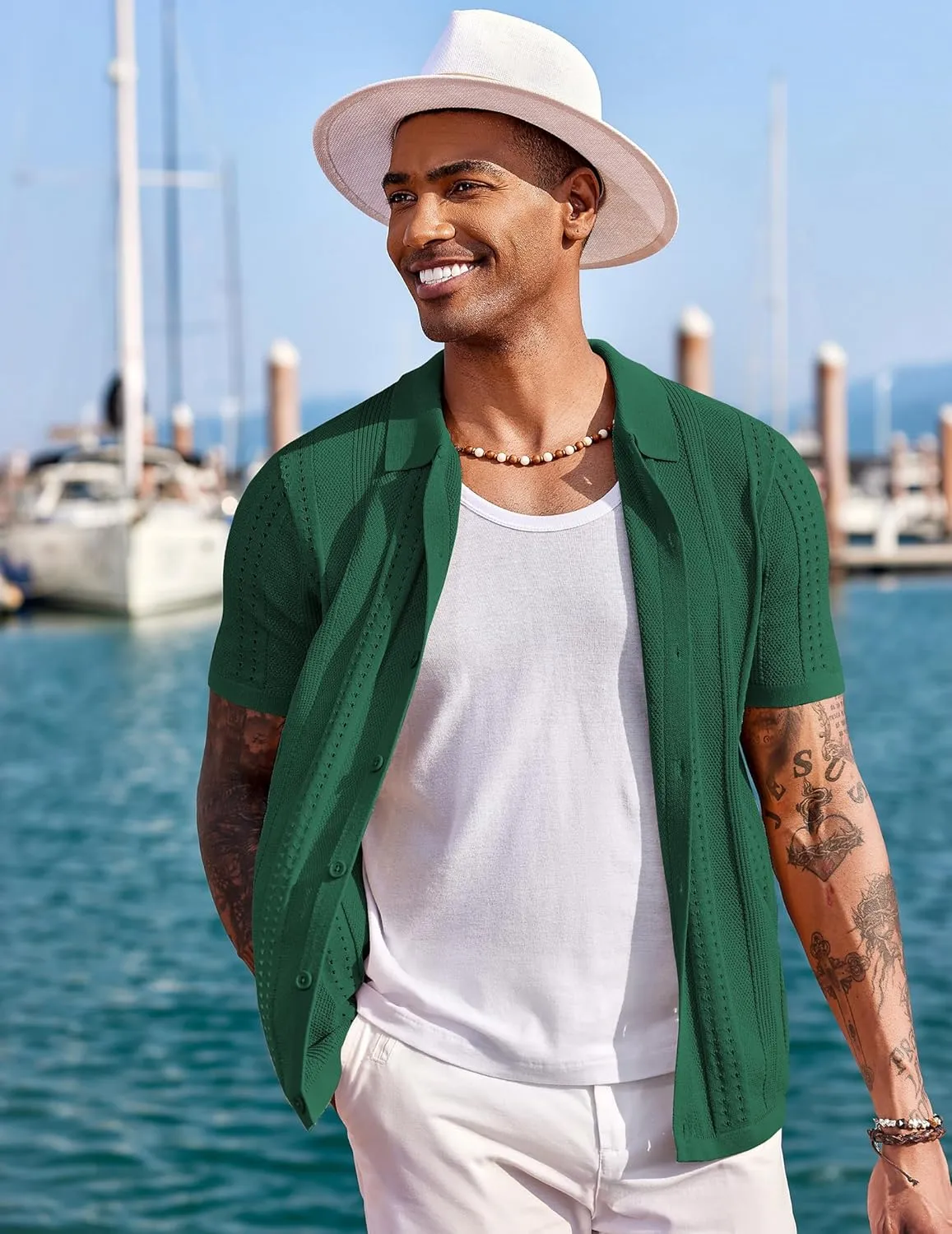COOFANDY Men's Knit Shirts Short Sleeve Button Down Polo Shirt Fashion Casual Summer Beach Shirts