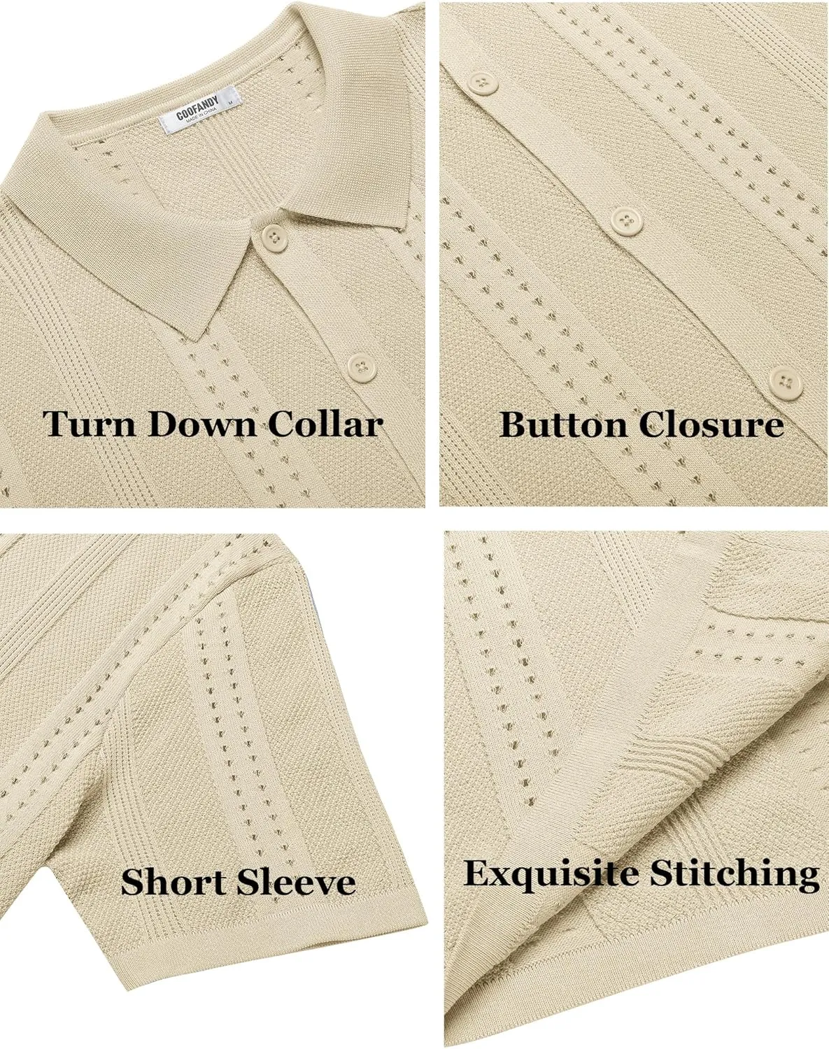COOFANDY Men's Knit Shirts Short Sleeve Button Down Polo Shirt Fashion Casual Summer Beach Shirts