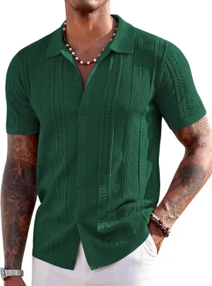 COOFANDY Men's Knit Shirts Short Sleeve Button Down Polo Shirt Fashion Casual Summer Beach Shirts