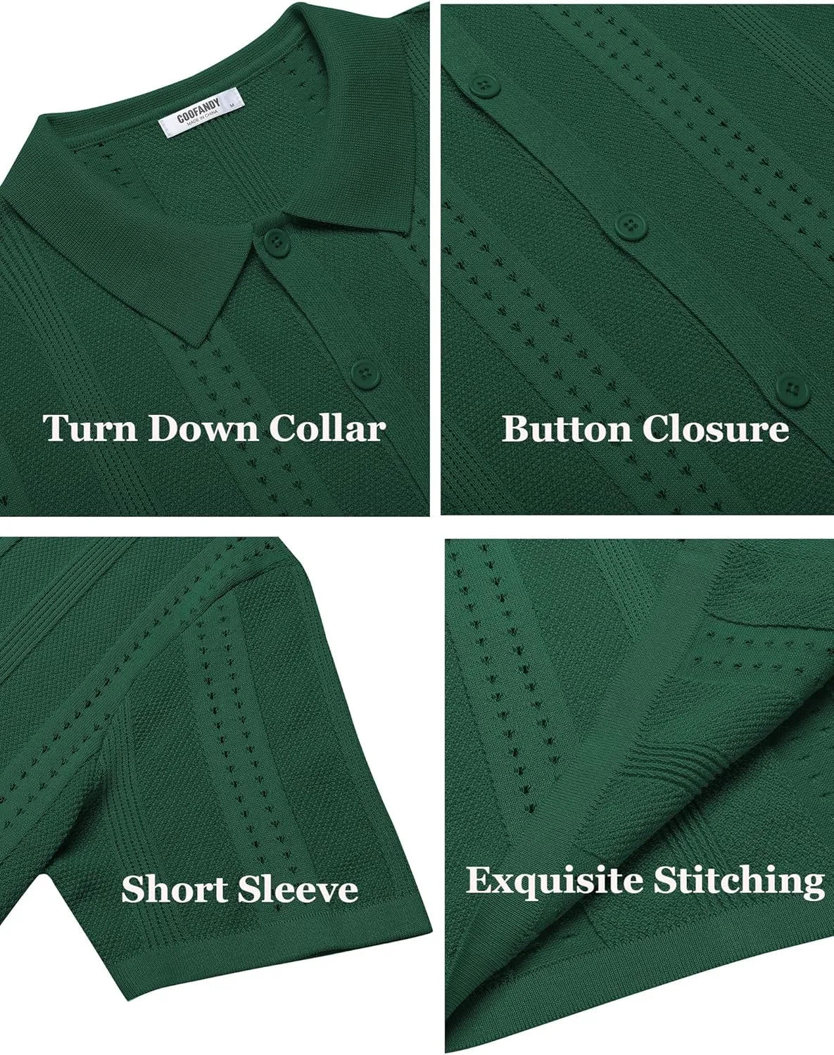 COOFANDY Men's Knit Shirts Short Sleeve Button Down Polo Shirt Fashion Casual Summer Beach Shirts