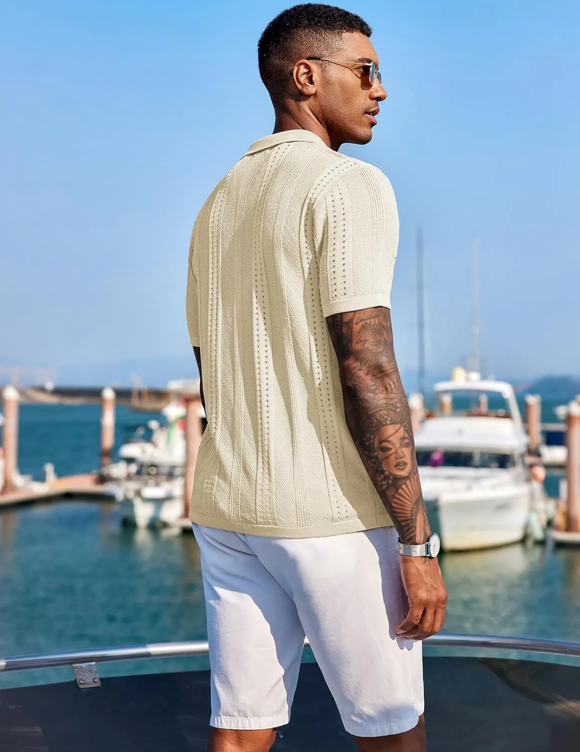 COOFANDY Men's Knit Shirts Short Sleeve Button Down Polo Shirt Fashion Casual Summer Beach Shirts