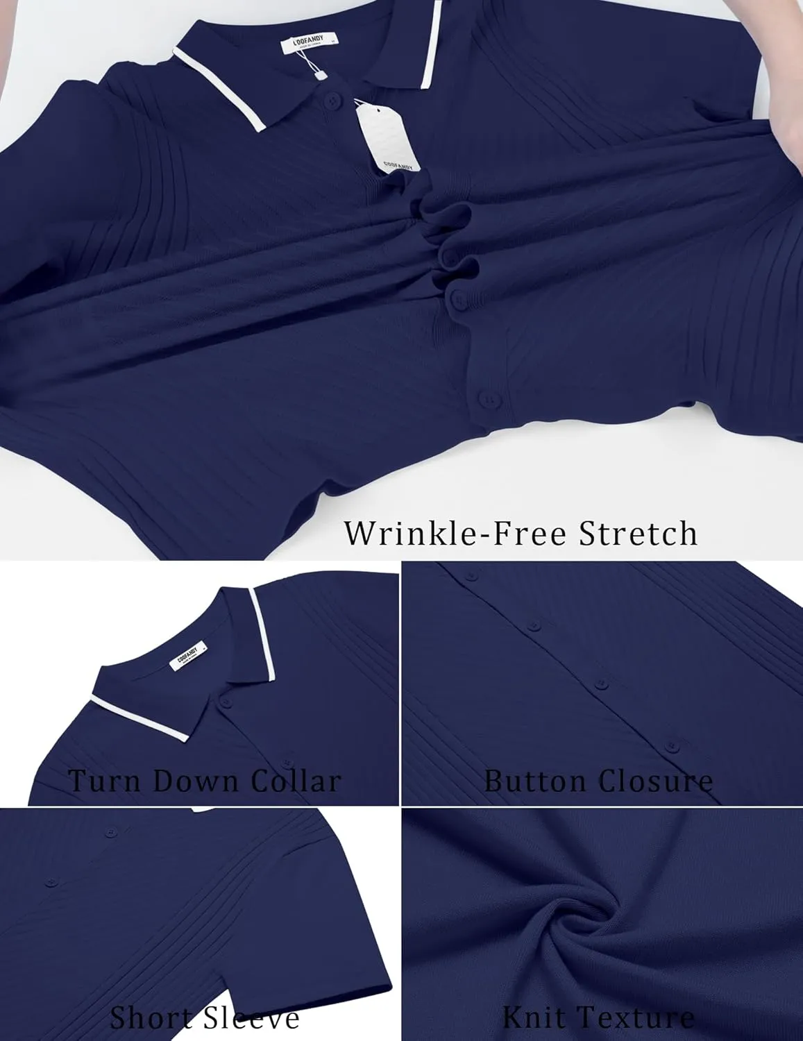 COOFANDY Men's Knit Short Sleeve Button Down Shirt Vintage Polo Shirt Casual Summer Beach Shirts
