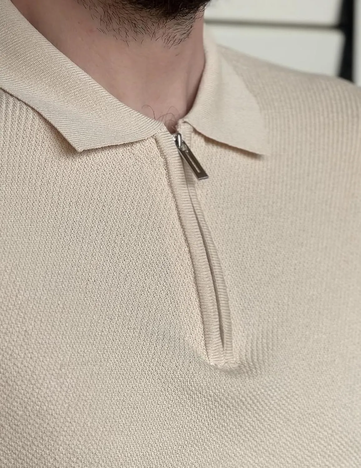 COOFANDY Mens Textured Knit Polo Shirts Zipper Polo Shirts Short Sleeve Casual Lightweight Golf Shirt