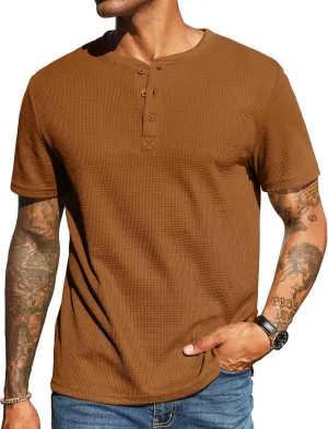 COOFANDY Men's Waffle Henley Short Sleeve Textured T Shirt Casual Button Tee Shirts Heavyweight Henley Summer Top