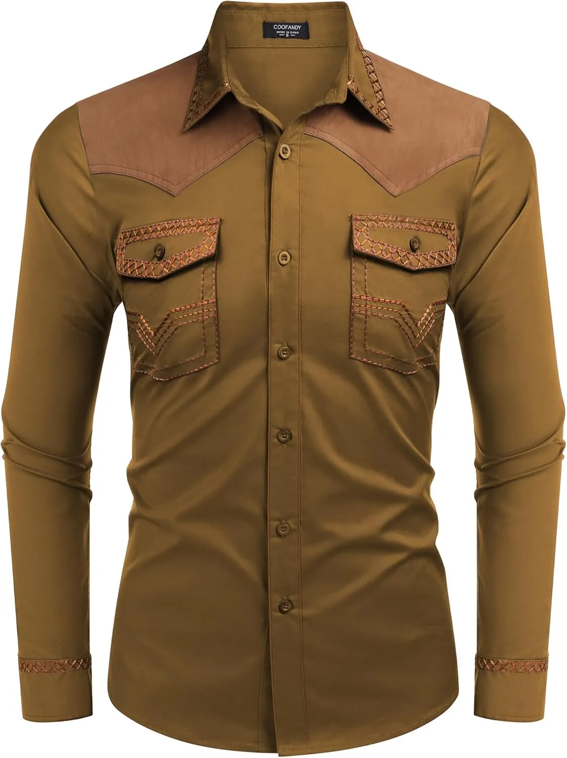 COOFANDY Men's Western Cowboy Shirt Embroidered Long Sleeve Slim Fit Casual Cotton Button Down Hippie Shirts with Pockets