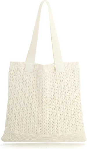 COOKOOKY Beach Bag with added lining Crochet Tote Bag for Women Aesthetic Handmade Knit Shoulder Bag