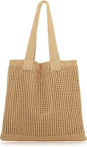 COOKOOKY Beach Bag with added lining Crochet Tote Bag for Women Aesthetic Handmade Knit Shoulder Bag