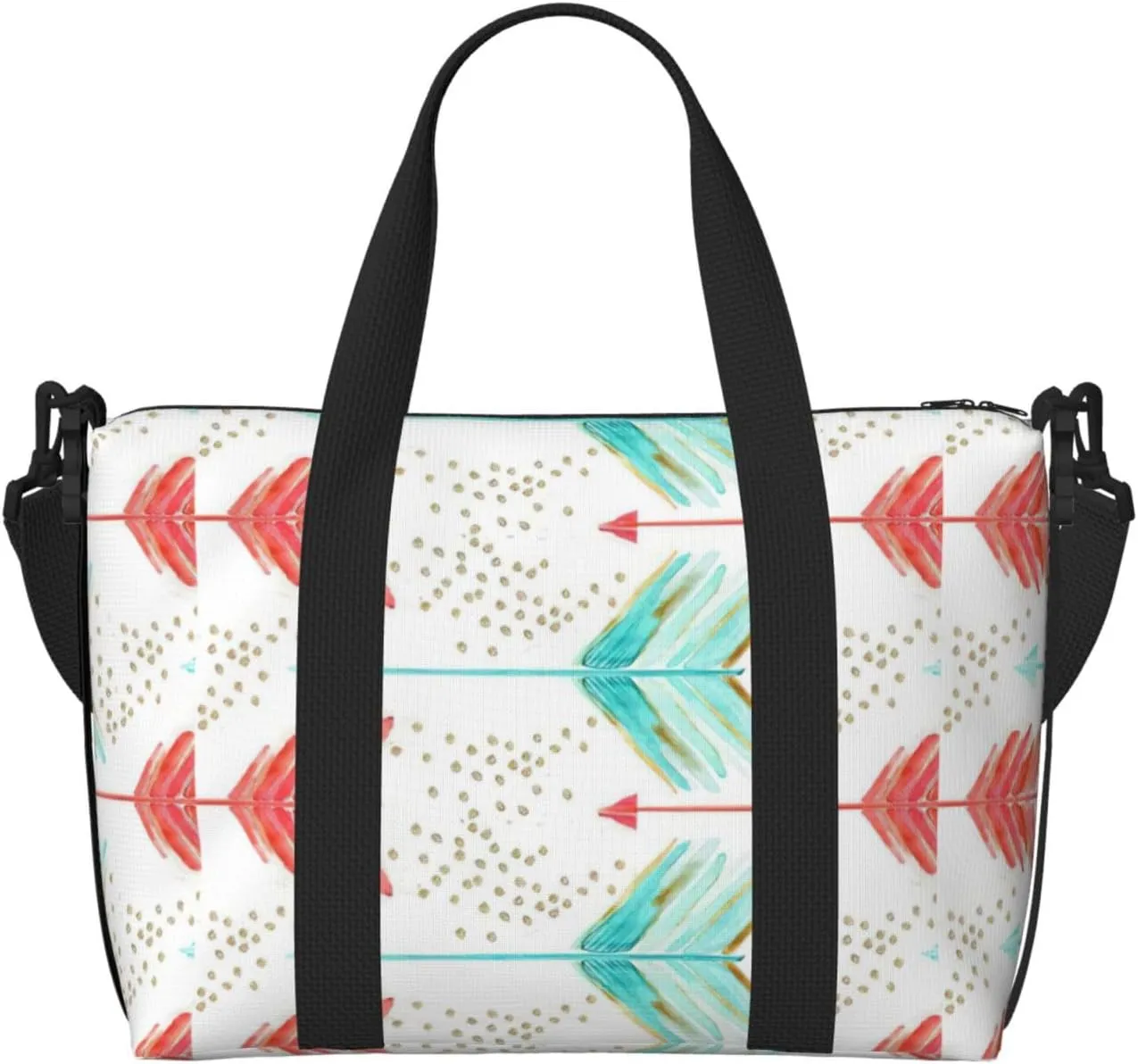 Coral and Teal Arrows print Handbag Oxford shoulder bag casual shoulder bag weekend bag large capacity storage bag