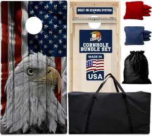 Cornhole365 Complete Cornhole Board Set - Includes Solid Wood Cornhole Board, 8 All-Weather Cornhole Bags, Portable Carrying Case & String Tote Bag Outdoor Game Bundle