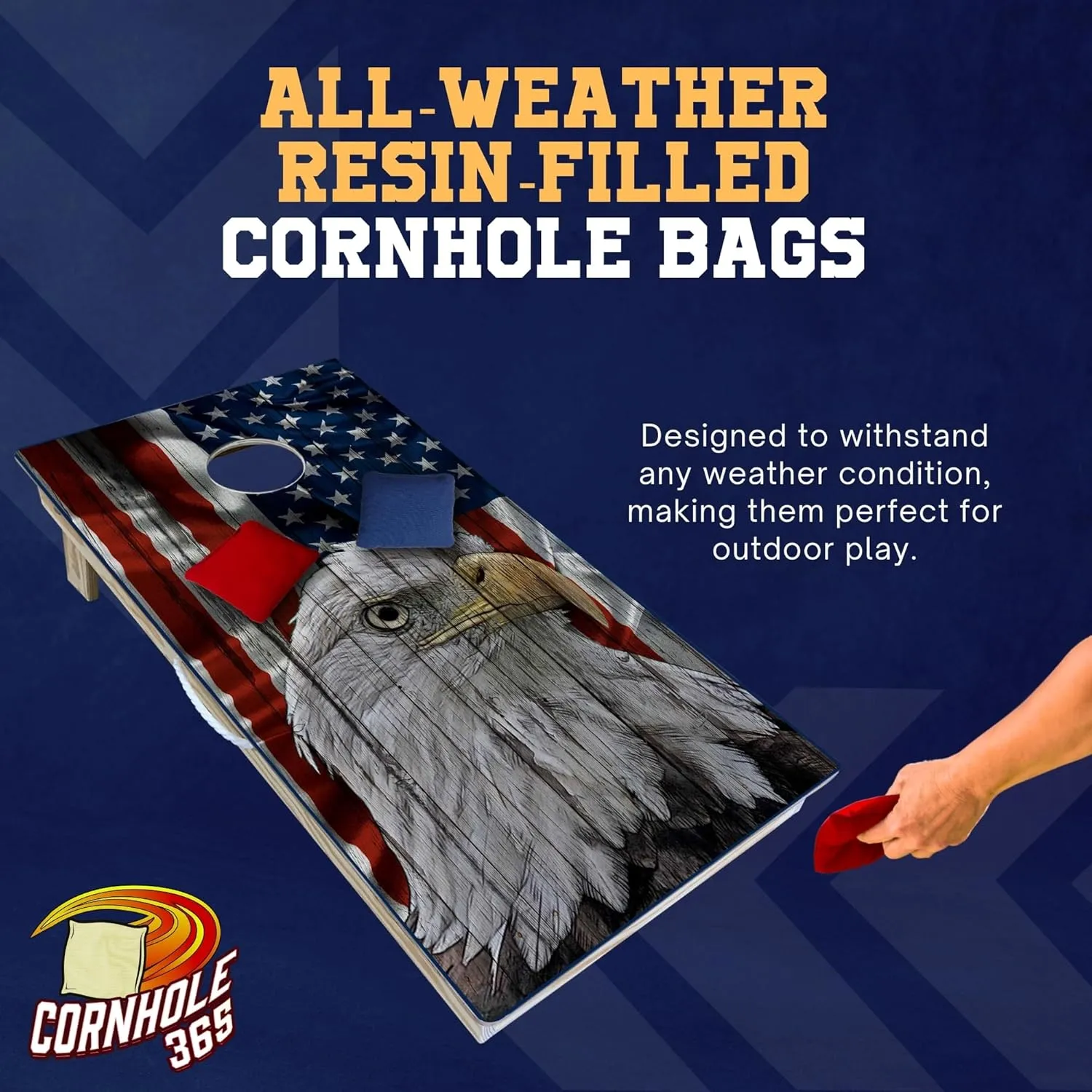 Cornhole365 Complete Cornhole Board Set - Includes Solid Wood Cornhole Board, 8 All-Weather Cornhole Bags, Portable Carrying Case & String Tote Bag Outdoor Game Bundle