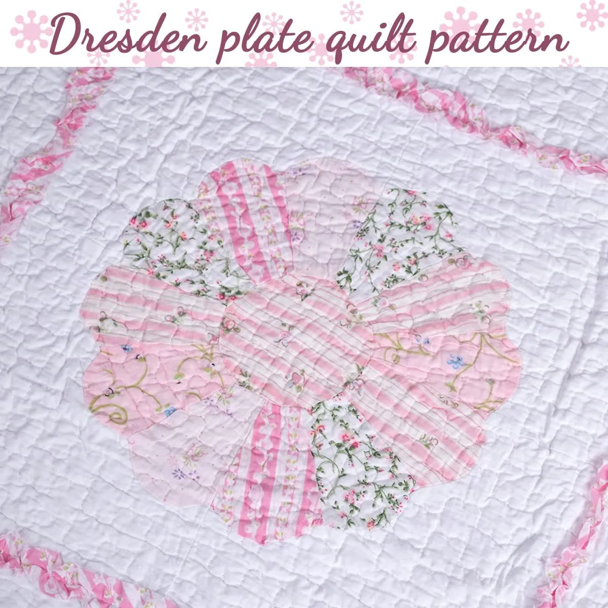 Cozy Line Home Fashions 100% Cotton Real Patchwork Pink Flora Dresden Plate Reversible Quilt Bedding Set, Coverlet, Bedspread (Daisy Field, King - 3 Piece)