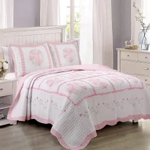 Cozy Line Home Fashions 100% Cotton Real Patchwork Pink Flora Dresden Plate Reversible Quilt Bedding Set, Coverlet, Bedspread (Daisy Field, King - 3 Piece)