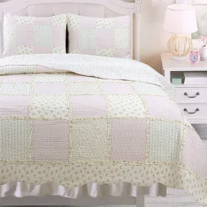 Cozy Line Home Fashions 100% Cotton Real Patchwork Reversible Shabby Chic Girly Floral Pink Peachy Quilt Bedding Set, Coverlet Bedspread (Old-Fashioned Sweetness, Twin - 2 Piece)