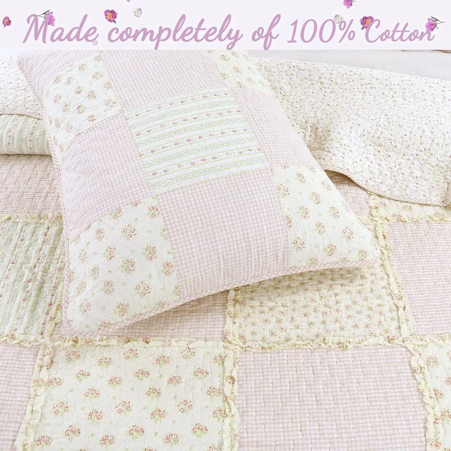 Cozy Line Home Fashions 100% Cotton Real Patchwork Reversible Shabby Chic Girly Floral Pink Peachy Quilt Bedding Set, Coverlet Bedspread (Old-Fashioned Sweetness, Twin - 2 Piece)