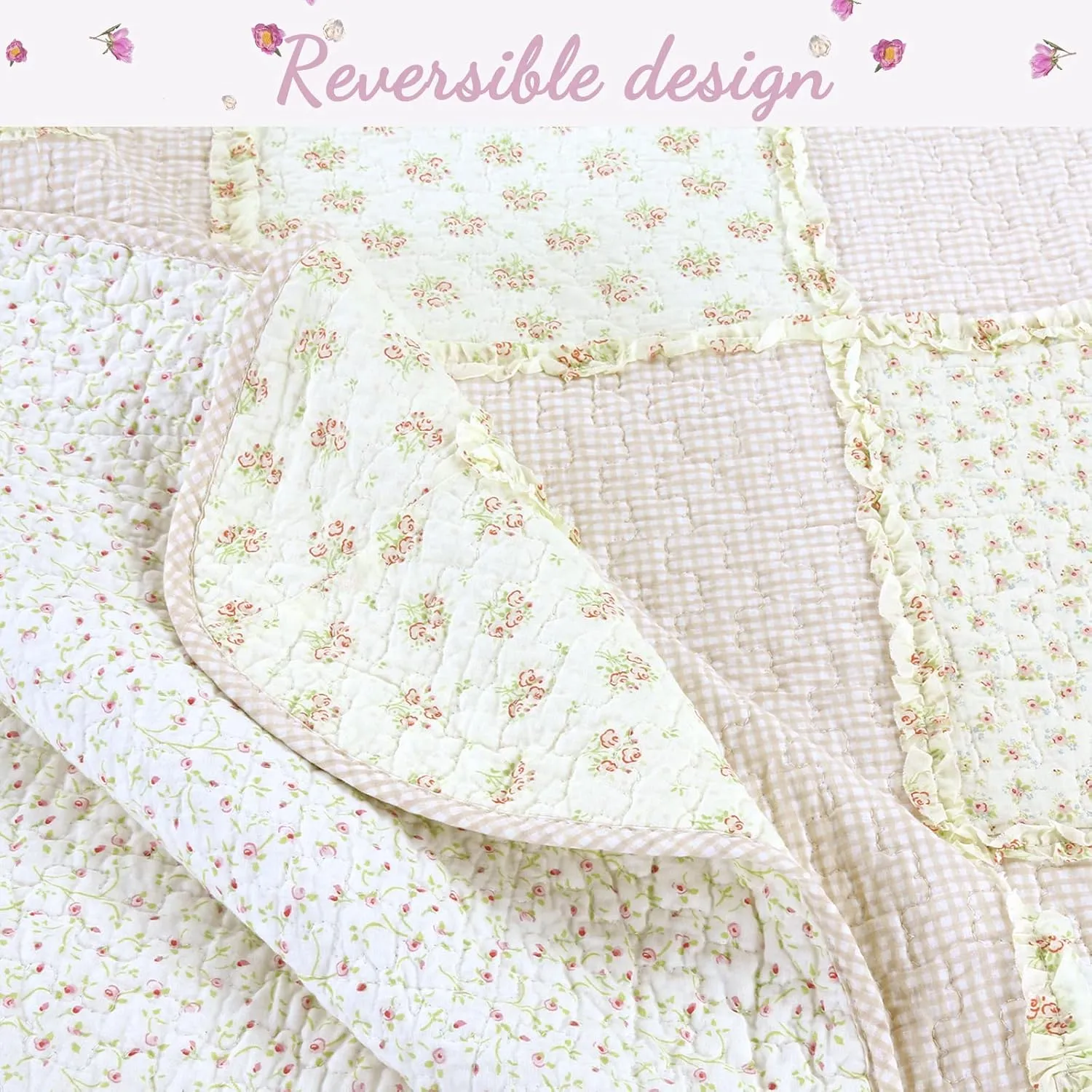Cozy Line Home Fashions 100% Cotton Real Patchwork Reversible Shabby Chic Girly Floral Pink Peachy Quilt Bedding Set, Coverlet Bedspread (Old-Fashioned Sweetness, Twin - 2 Piece)