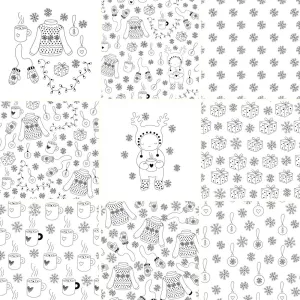 Cozy Winter Time Patchwork Fabric - Black & White
