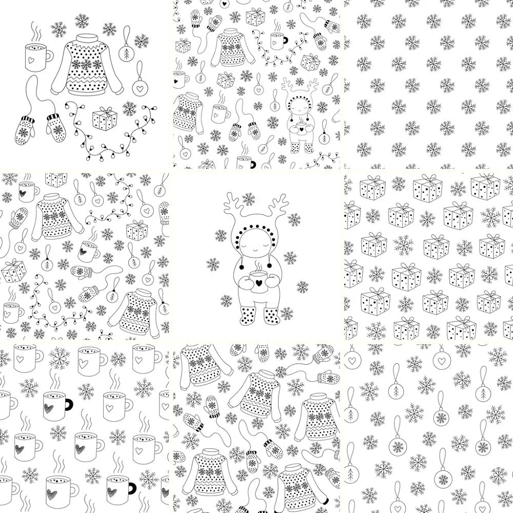 Cozy Winter Time Patchwork Fabric - Black & White