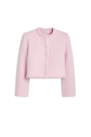CREPE KNIT DAISY STITCH JACKET - TINTED PINK