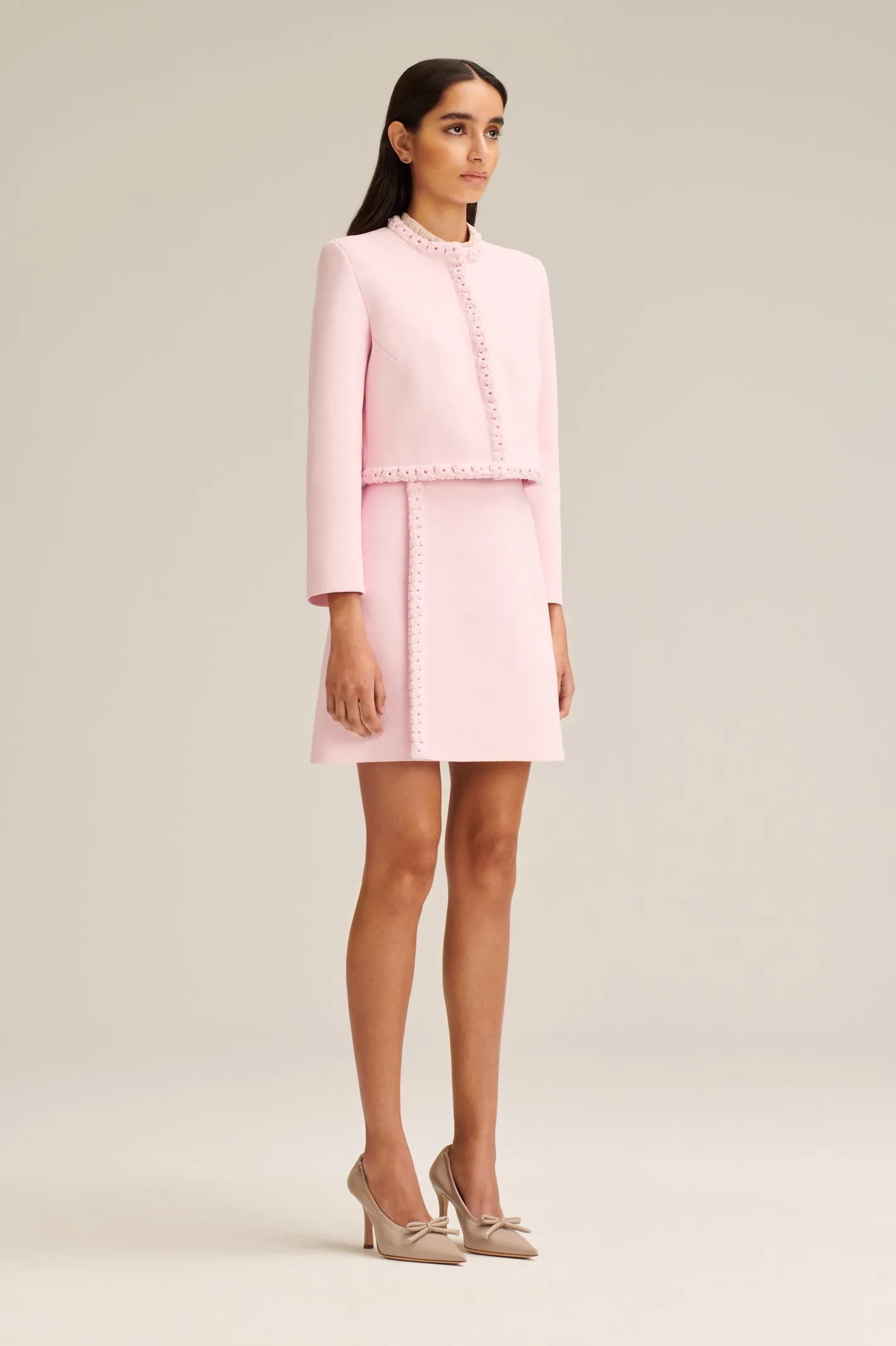 CREPE KNIT DAISY STITCH JACKET - TINTED PINK