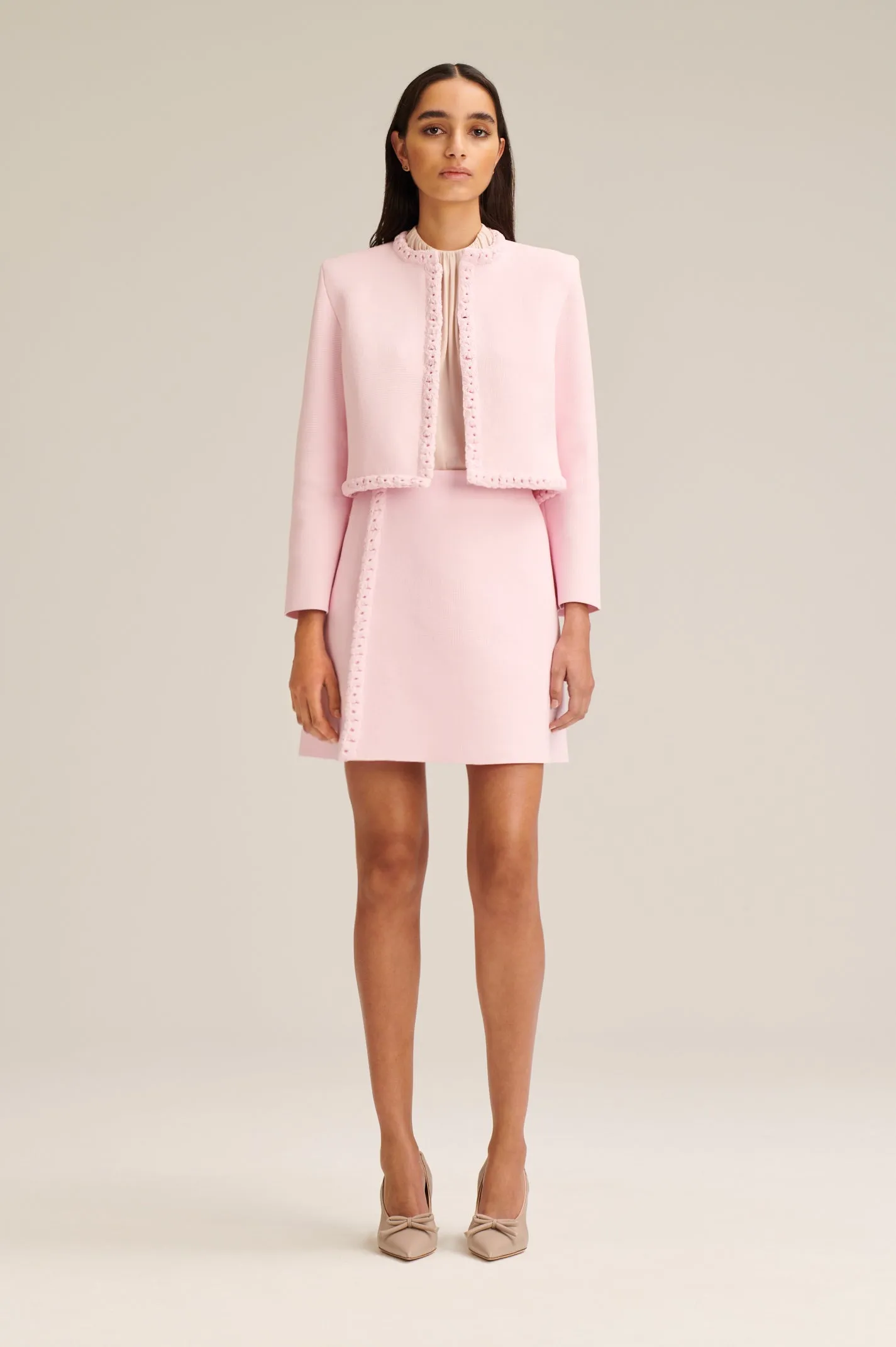 CREPE KNIT DAISY STITCH JACKET - TINTED PINK