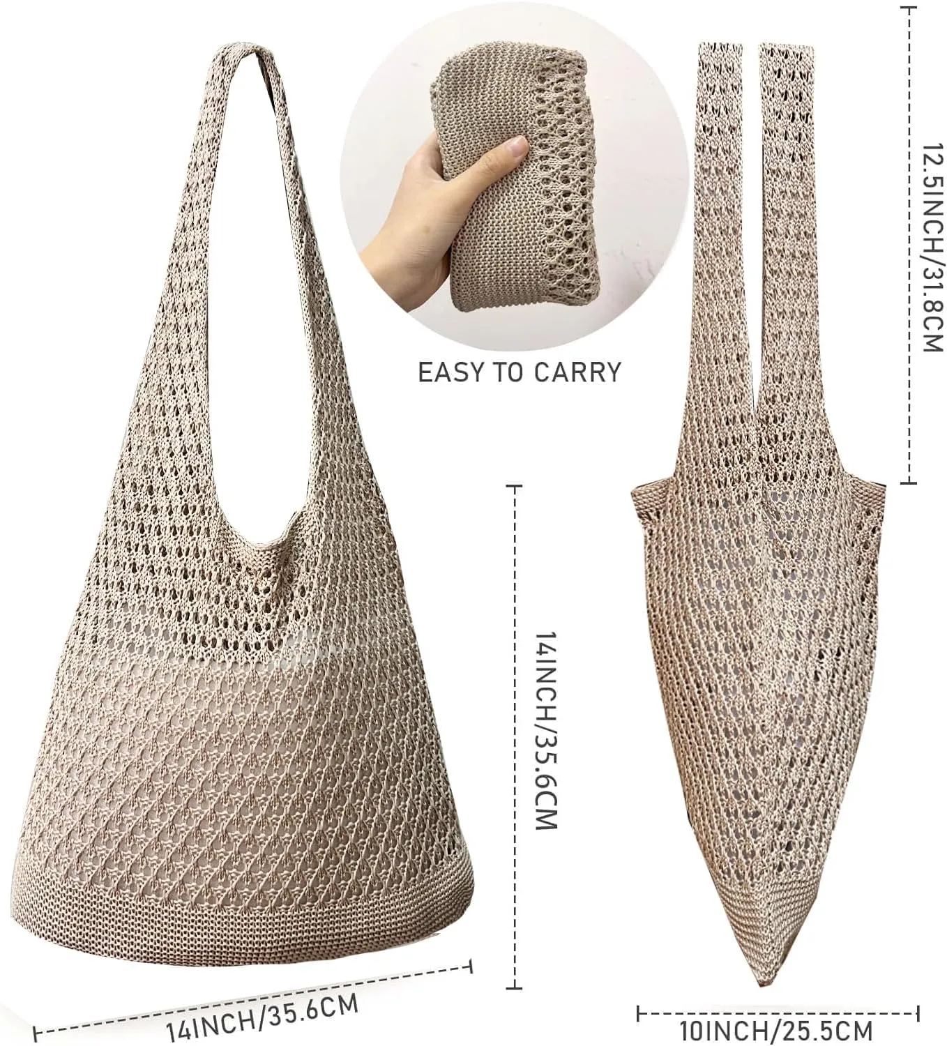 Crochet Bags for Women - Summer Beach Tote, Aesthetic Hippie Knit Bag
