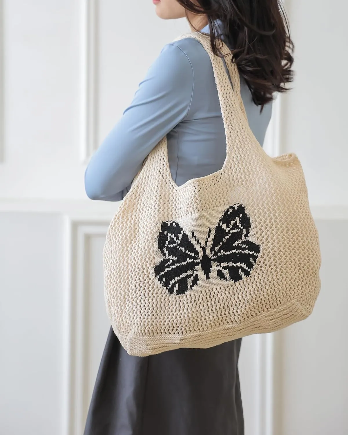 Crochet Bags for Women Summer Beach Tote Bag Large Capacity Shoulder Bag Aesthetic Hobo Bag Knit Bag Hippie Bag
