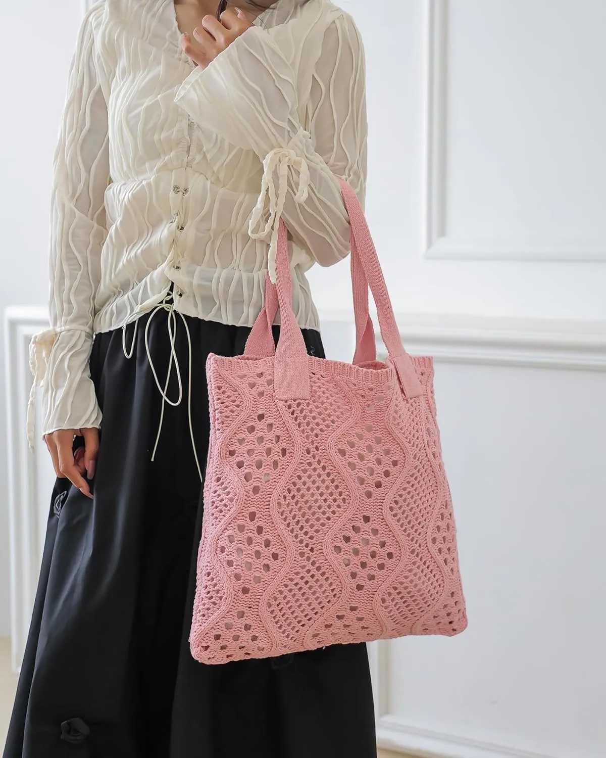 Crochet Bags for Women Summer Beach Tote Bag Large Capacity Shoulder Bag Aesthetic Hobo Bag Knit Bag Hippie Bag