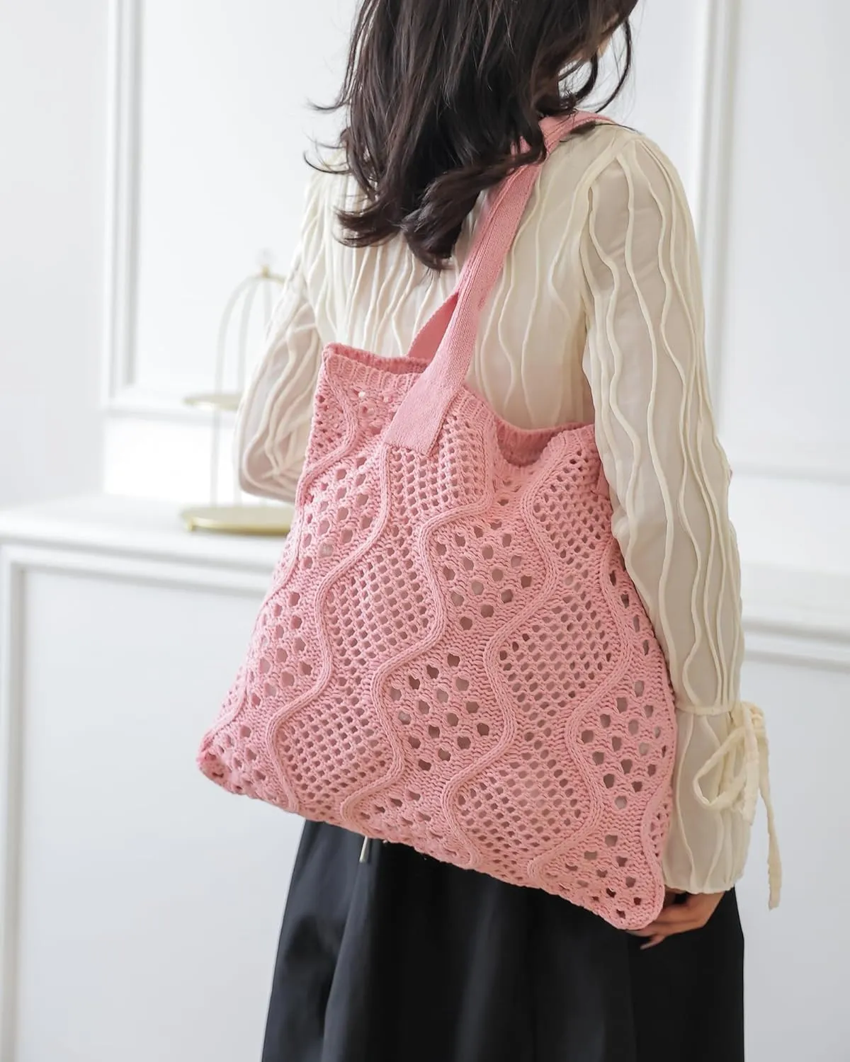 Crochet Bags for Women Summer Beach Tote Bag Large Capacity Shoulder Bag Aesthetic Hobo Bag Knit Bag Hippie Bag