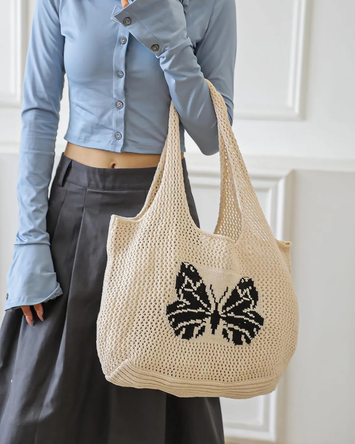 Crochet Bags for Women Summer Beach Tote Bag Large Capacity Shoulder Bag Aesthetic Hobo Bag Knit Bag Hippie Bag