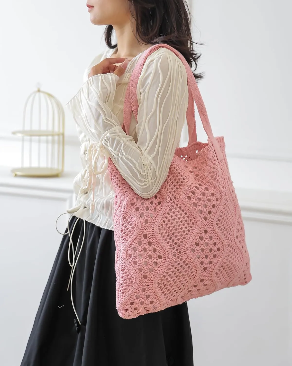 Crochet Bags for Women Summer Beach Tote Bag Large Capacity Shoulder Bag Aesthetic Hobo Bag Knit Bag Hippie Bag
