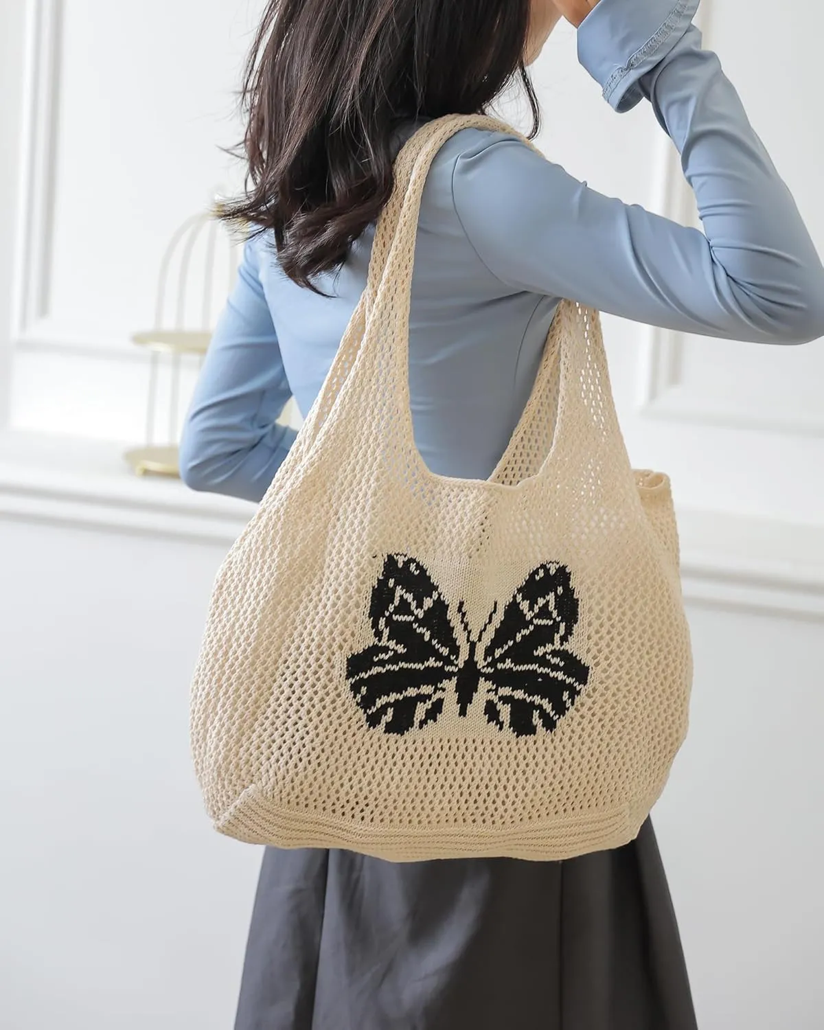 Crochet Bags for Women Summer Beach Tote Bag Large Capacity Shoulder Bag Aesthetic Hobo Bag Knit Bag Hippie Bag
